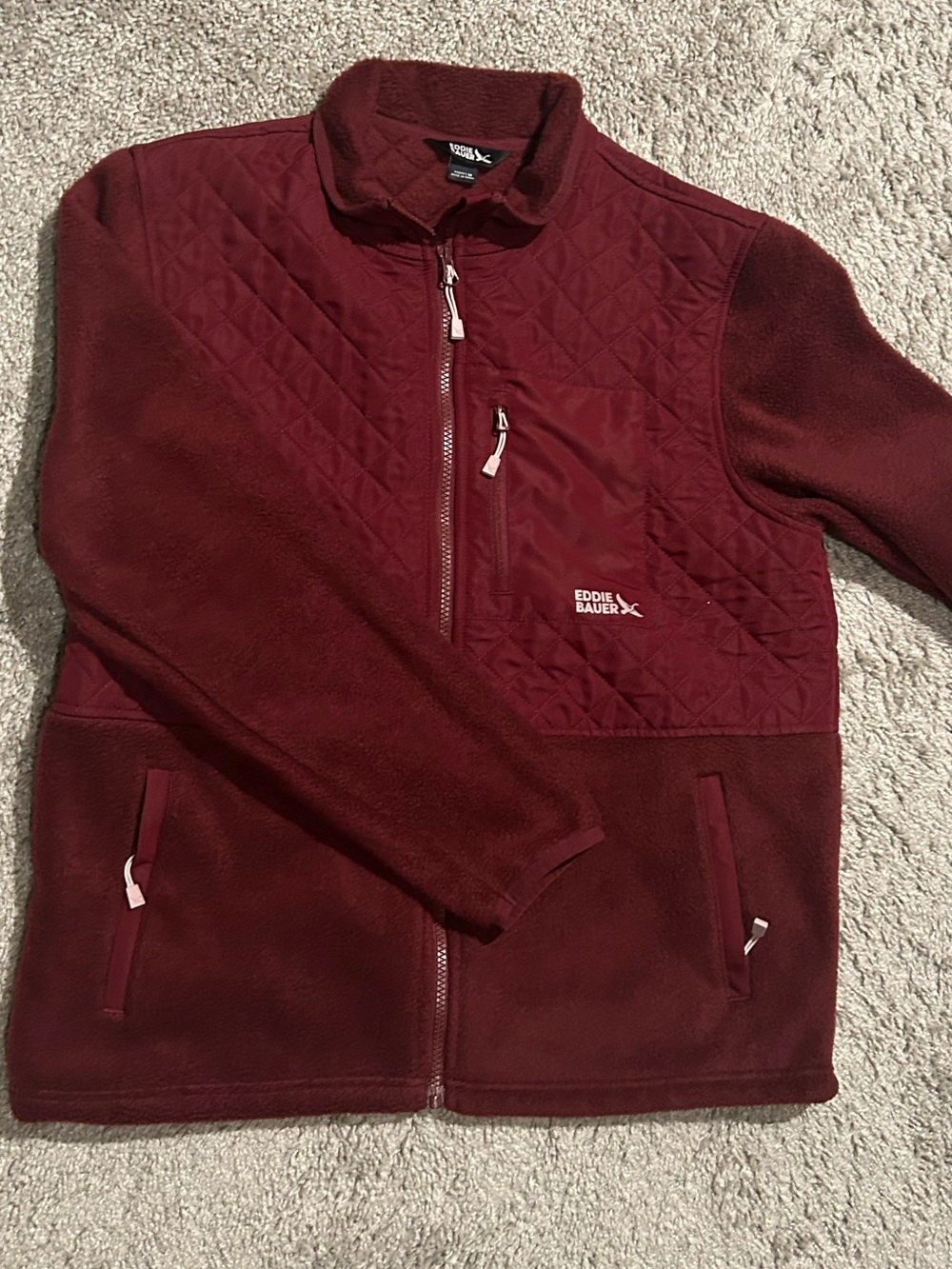 Eddie Bauer Quilted Fleece Jacket - Burgundy
